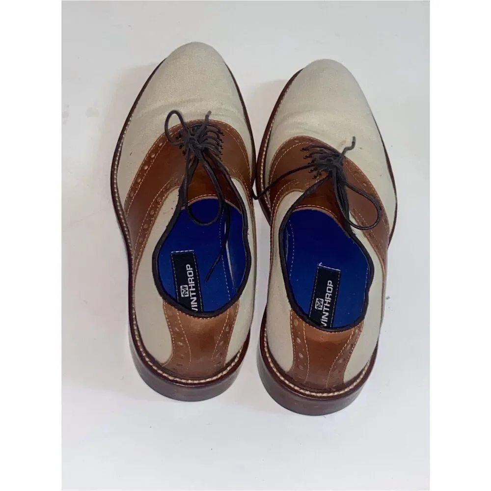 Two-Tone Brown Leather and Cream Canvas Oxford Shoes Winthrop Phillips